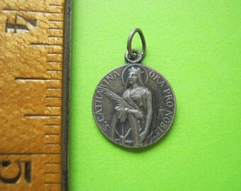Saint Catharine Medal, Saint Catharine Pendant, French Religious Medal, French Catholic Pendant