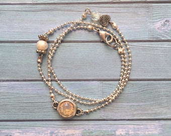 Silver plated wrap bracelet with freshwater pearl and Swarovski Crystal