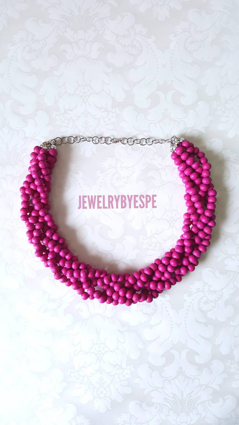 Hot Pink Necklace Statement Necklace Chunky Bib Multi