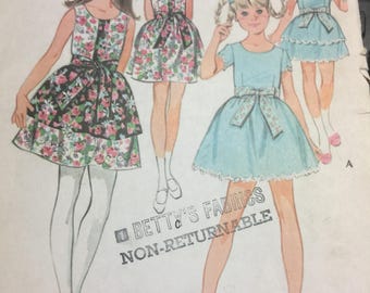 Vintage 1960's Child's Dress, McCall's 9796 Sewing Pattern, Tiered Dress, Button Front Dress, Over Skirt, Back To School, Tie at Waist
