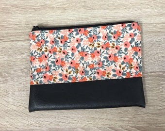 Rifle Paper Co Fabric Floral Clutch Floral Bag Black Clutch Leather Bag Bridesmaid Clutch Zipper Pouch Boho Clutch Pink Floral Clutch