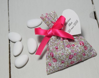 Ballotin dragées liberty pink ribbon fuchsia / Bag dragées baptism wedding communion