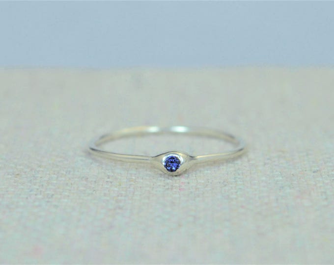 Dainty Sterling Silver Sapphire Mothers Ring, Sapphire Birthstone, Tiny Sapphire Ring, Dew Drop Ring, Stacking Ring, September Birthday Gift