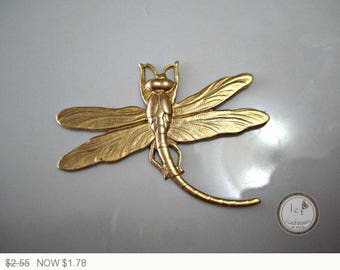 ON SALE Raw Brass Stamped Dragonfly Brass Dragonflies Stamped Findings Brass Stamping Dragonflies Jewelry Supplies 44x38mm (1 pc) 29V7