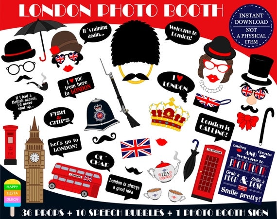 PRINTABLE London Photo Booth Props-London Props-England Props-British ...