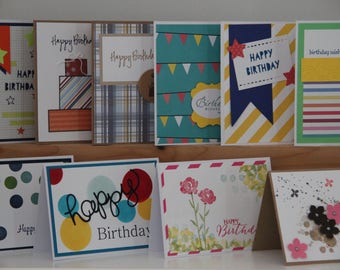 10 Birthday Cards. Handmade Birthday Card Set. Birthday Card Assortment. Happy Birthday Greeting Cards. Blank Birthday Cards. Unisex Cards