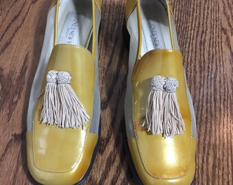 tasseled gold loafers