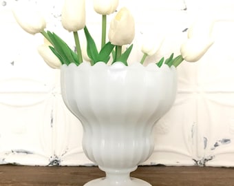 Vintage Milk Glass Vase / Scalloped Milk Glass Vase / Milk Glass Planter