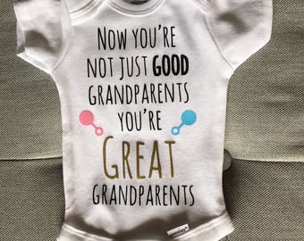 Great Grandparents Pregnancy Reveal Announcement Onesie | New Baby, Newborn, Unisex, Rattles | Black Gold Pink Blue Gift Keepsake