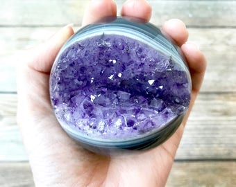 Amethyst Geode Sphere - Mineral Specimen with Raw Amethyst Crystal Purple Crystal Ball Geode Decor Rocks and Minerals Decorative Object