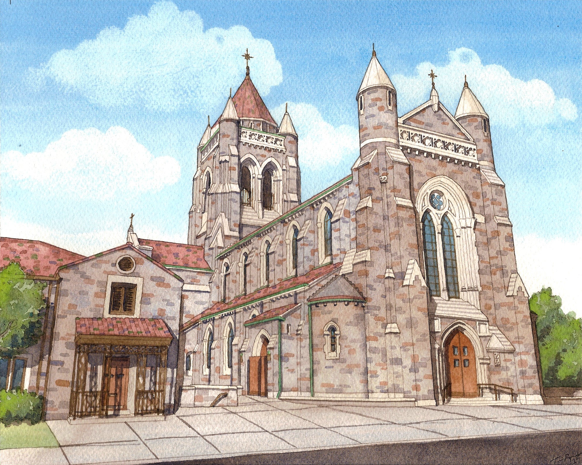 Custom Home or Church Watercolor Painting