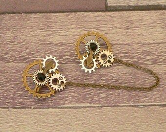 Black Steampunk Collar Pins, Sweater Pins, Steampunk Brooch, Collar Chain, Steampunk Jewellery, Lapel Pins, Collar Brooch