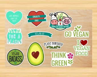 Vegan / Vegetarian Sticker Pack (Animal Rights, Decal, Vegan Gift, Vegetarian Gift, Go Vegan, Animals Are Friends, Avocado, Activist, Green