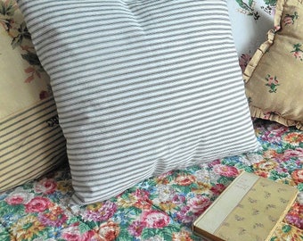 Lovely vintage ticking pillow, ticking cushion, feather pillow, feather cushion