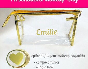 Personalized Bridesmaid Makeup Bag- Bridesmaid Cosmetic Bag- Personalized Bridesmaid Cosmetic Bag- Gold Cosmetic Bag- Gold Makeup Bag