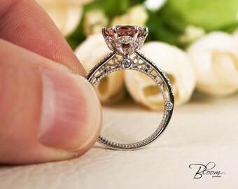 Pink Tourmaline Ring 18K White Gold Diamond Ring Pink Stone Engagement Ring Tourmaline Diamond Ring White Gold Ring BloomDiamonds