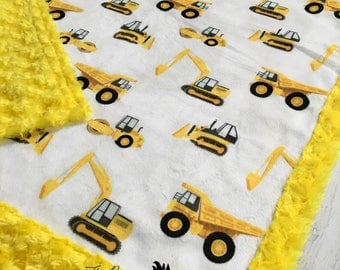 Tonka Blanket - Construction Blanket - Minky Blanket - Designer Minky -Yellow