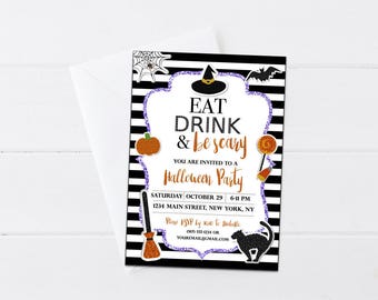 Halloween Invitation - Eat Drink & Be Scary Party Invite - Halloween Party Invitation - Spooky Invitation - Halloween Printable - Digital