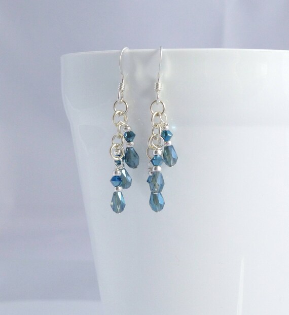 Blue Crystal Dangle Earrings Metallic Blue Cluster Earrings