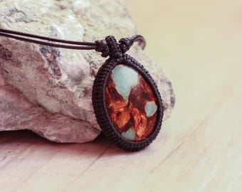 women necklace cabochon pendant stone macrame jewelry macrame pendant gift for girlfriend mom gift for wife present for mother charm
