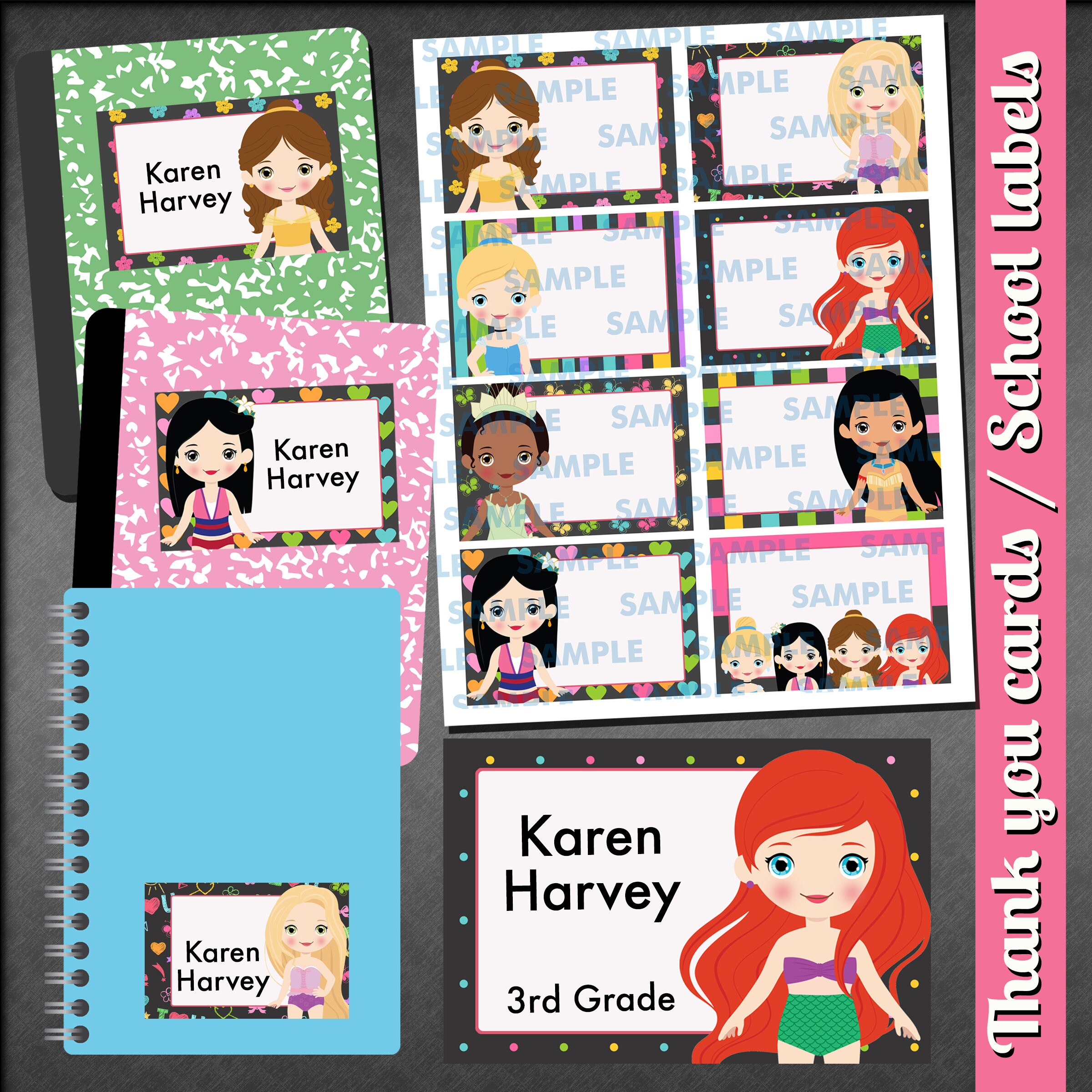 Princess Printable Labels-Princess Name Cards-Princess School