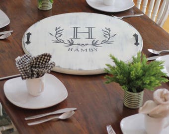 LAZY SUSAN, 24" lazy susan, personalized lazy susan, wood lazy susan, rustic lazy susan, turntable, lazy susan distressed
