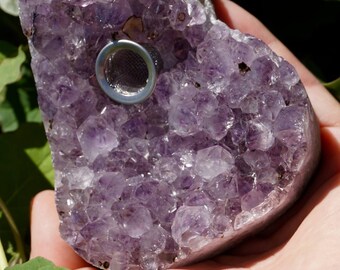 Natural Raw Amethyst Sacred Crystal Cluster Smoking Pipe