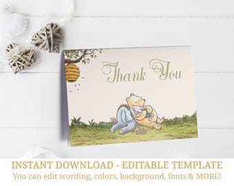 Winnie The Pooh Thank You Card, Baby Shower Thank You Cards, Thank You, Pooh Thank You, Classic Pooh, Winnie Thank You, INSTANT DOWNLOAD