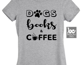 dogs books coffee t shirt