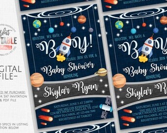 Outer Space Baby Shower Invitation, Planet Baby Shower Invitation, Outer Space Baby Sprinkle Invitation, It's a Boy, Space Invite, #586