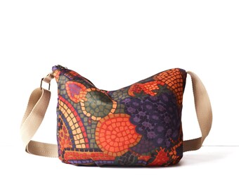Cross body tote Fabric hip bag, Summer tote bag Fabric handbag Cross body summer bag Crossbody fabric tote Zip bag women Colorful bag women