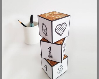 Baby Age Blocks Gold Printable Paper Cube 3D Papercraft Maternity Newborn Photo Prop Birthday Party Number Signs Baby Shower Centerpiece