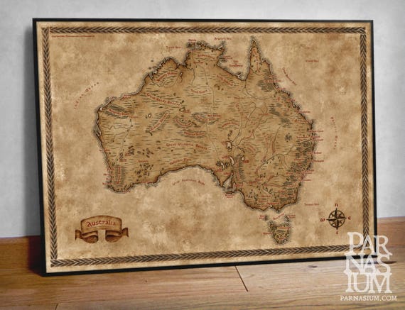 Fantasy Map of Australia  Wall  decor  fantasy gift Fantasy map