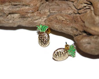 Small Pineapple Studs,Pineapple Jewelry, Enamel Pineapple, Pineapple on Pizza, Fruit Earrings, Fruit Jewelry, Food Jewelry, Food Earrings