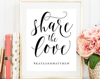 Share the love sign Hashtag wedding sign Boho wedding template sign Editable template Social media wedding sign Modern wedding decor #vm31