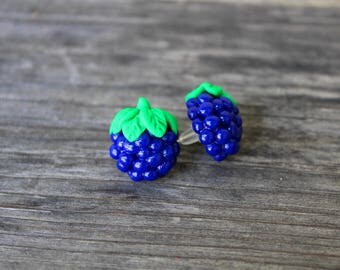 Blackberry earrings, Fruit jewelry, Polymer clay jewelry, Miniature food, Food jewelry, Fruit earrings, Kawaii earrings, Mini food earrings