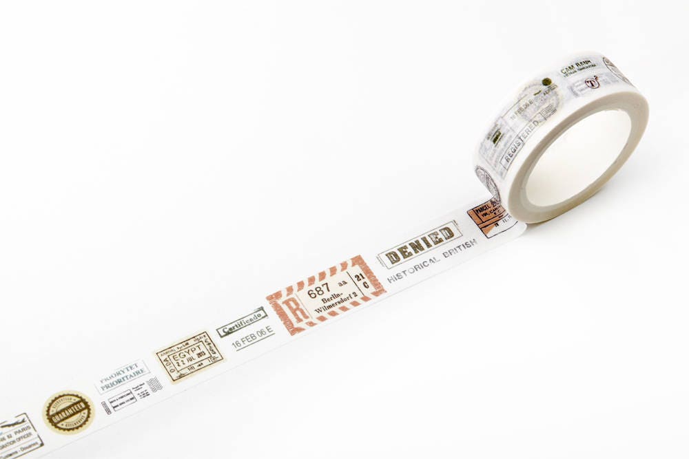 Washi Tape with Registered Mail Labels and other Stamps