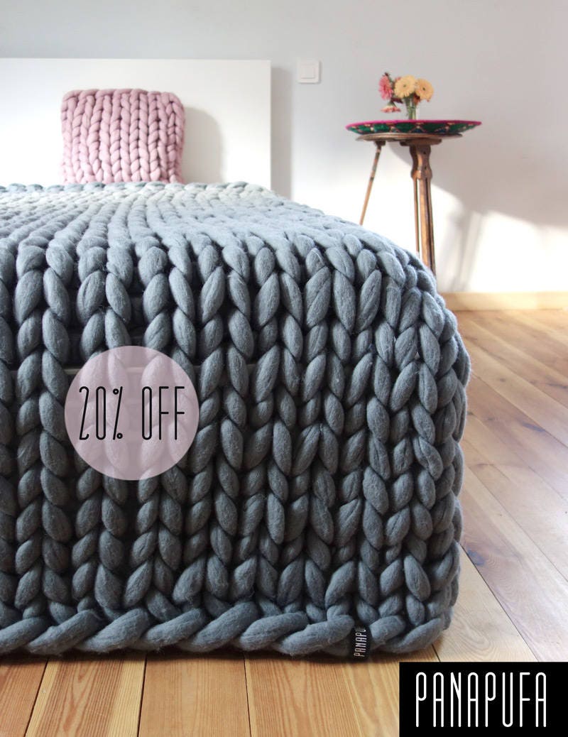 extra large knit blanket Super chunky blanketKnit throw