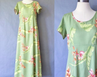 vintage silk dress/ maxi dress/ floral dress/ tropical dress/ market dress/ tommy Bahama women's size S/M