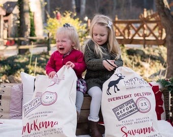 GIFT SACK Santa Sack in 4 Styles PERSONALIZED with your Child's name, extra large North Pole Bag, Christmas Bag, Santa Canvas Bag, Glitter