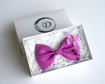 Soft Purple Hair Bow, Fabric hair clip, Purple Linen Bow, Hairband, Hair bows for girls, Hair bows for women, Hair clip barrette,Flower Girl