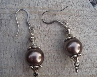 Dark Champagne Faux Pearl Earrings