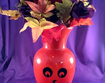 Jack-O-Lantern hand painted glass vase