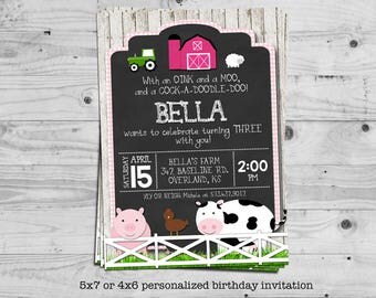 Farm birthday invitation (girl birthday) - personalized with your child's name - digital / printable