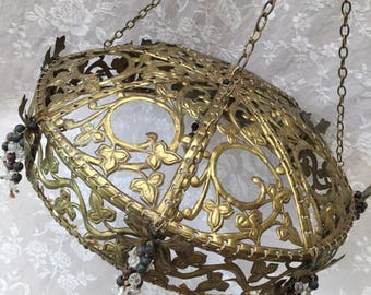 Fabulous Antique French MEDIEVAL Domed BEDCANOPY Ciel de Lit CROWN Corona with Beads