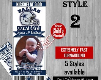 Dallas Cowboys Themed Birthday Invitation Tickets with photo - Football Birthday Invitations -Personalized - 4 styles!