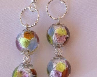 Collection "arcobaleno" multicolor and silver foil Murano glass - earrings.