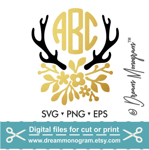 Download Floral Antler SVG Deer Antler Monogram svg Southern