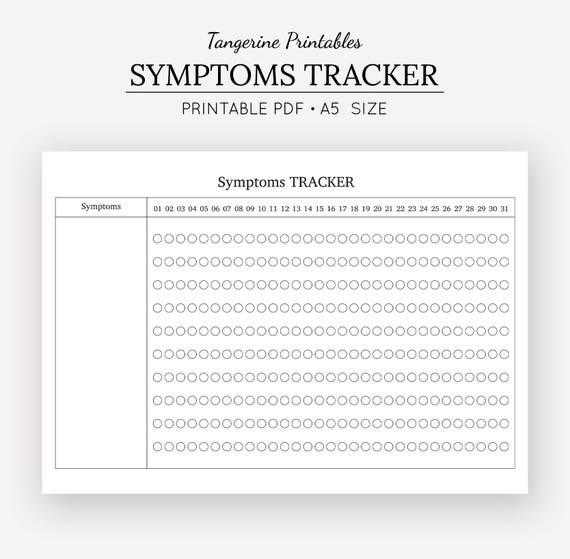 Symptoms Tracker Monthly Symptom Tracker Printable Planner