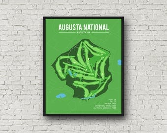 Augusta National Golf Club Course Map, Golf print, Augusta Georgia, Printable golf course map, Golf gifts for men